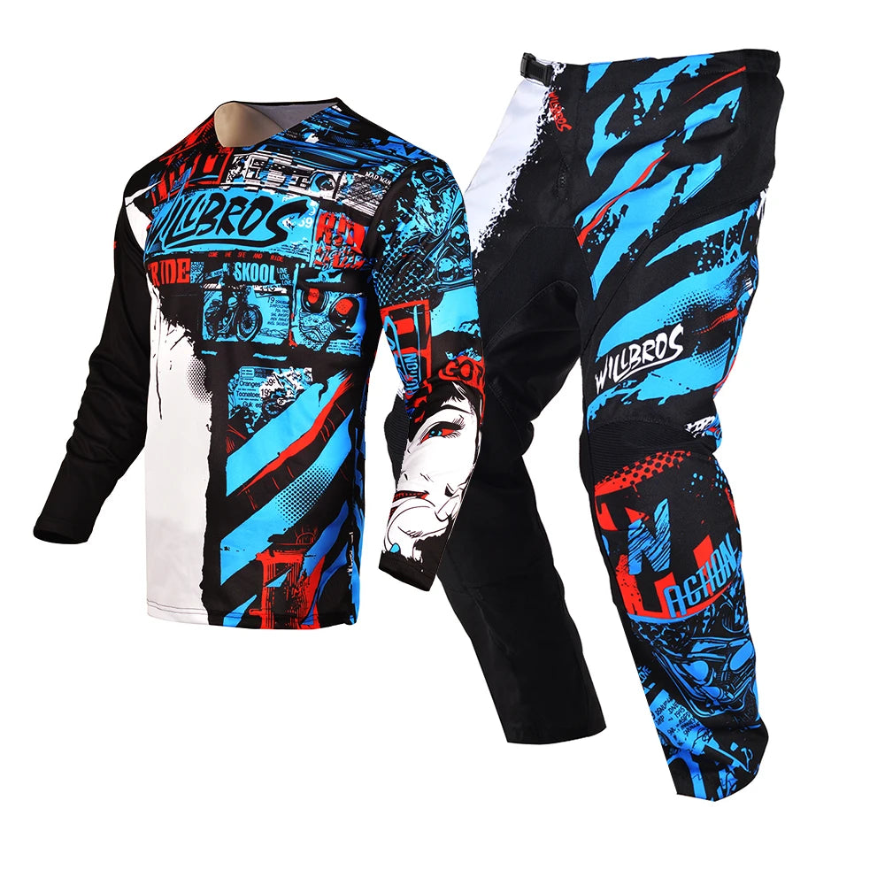 Willbros Men's Off-Road MX Combo Gear Set - Ultimate Blue Enduro Outfit for Dirt Bike, BMX, and DH Racing