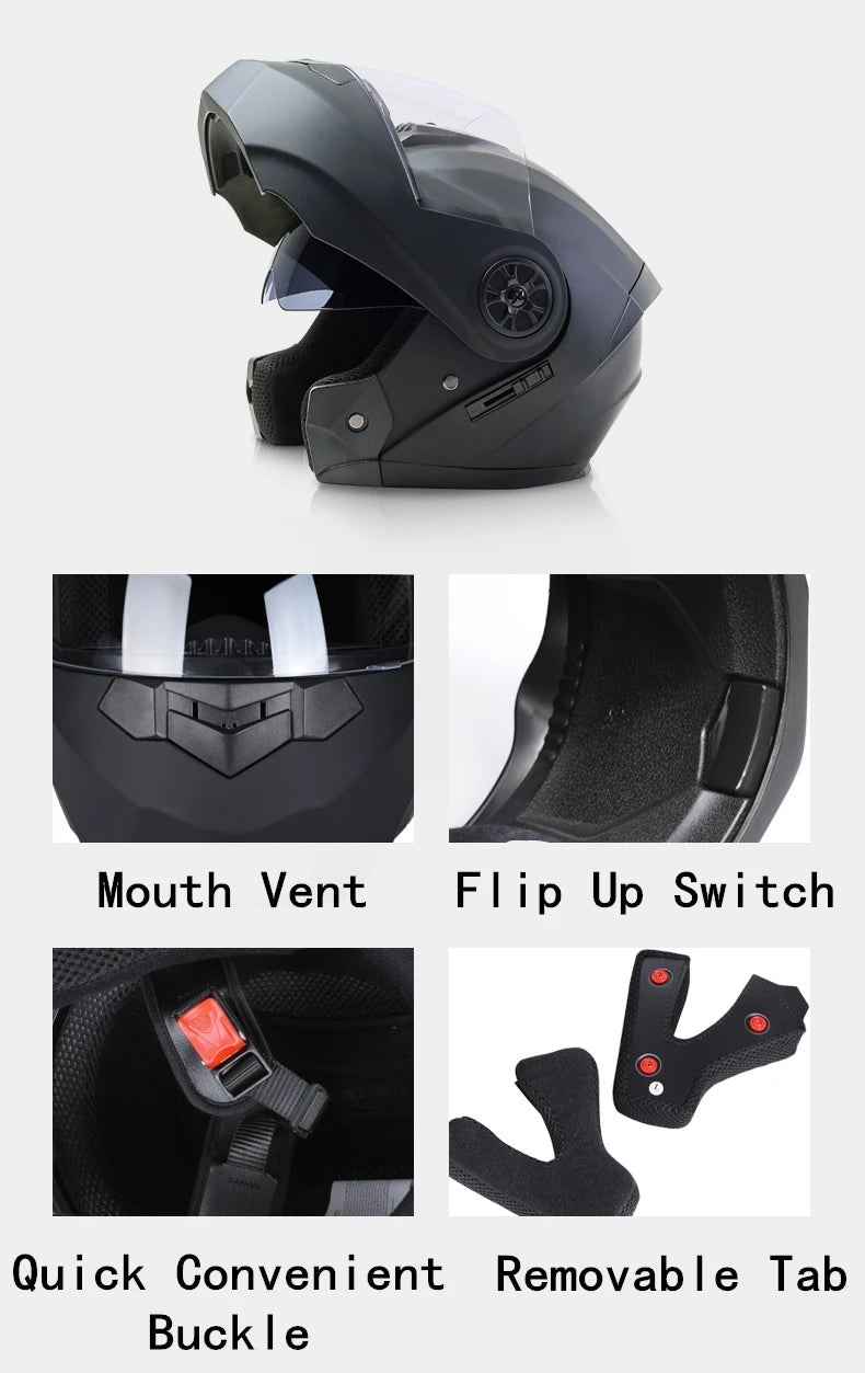 DOT Flip Up Dual Lens Motorcycle Helmet with Bluetooth Modular Moto Casco with Inner Sun Visor Safety Racing Full Face Capacete