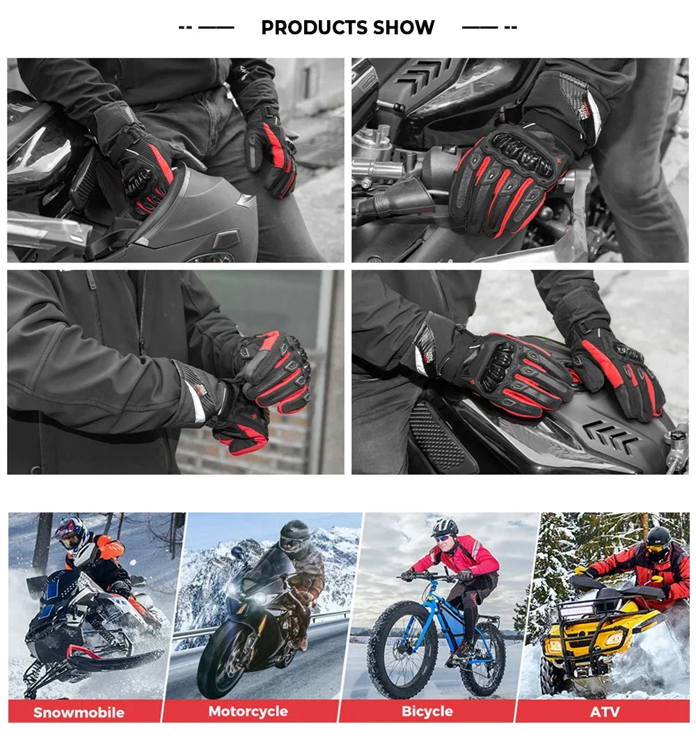 KEMiMOTO CE Winter Motorcycle Gloves - Warm, Windproof, and Waterproof, with Touch Screen Technology - Black Elegance and Total Protection