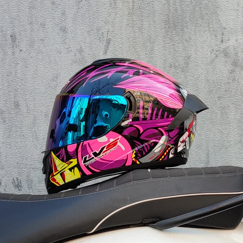 LVS Motorcycle Helmet: Full Protection with Integrated Sun Visor - Perfect for Racing and Road Adventures!