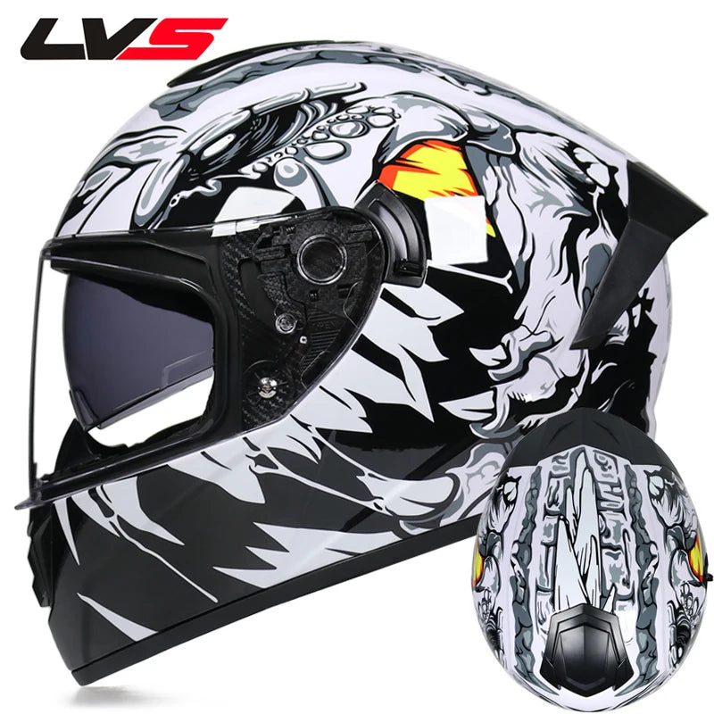 LVS Motorcycle Helmet: Full Protection with Integrated Sun Visor - Perfect for Racing and Road Adventures!