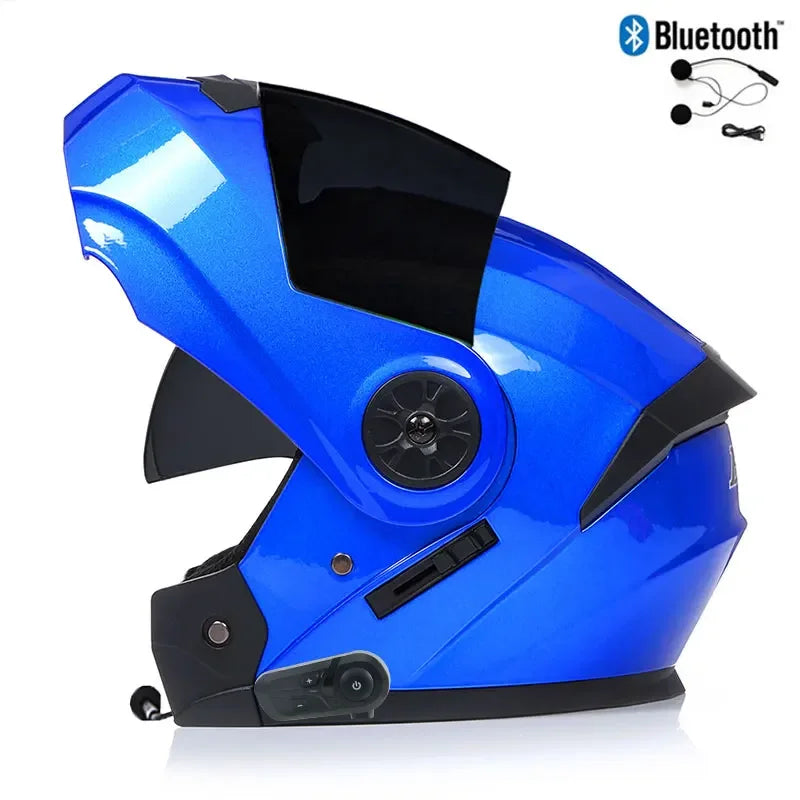 DOT Flip Up Dual Lens Motorcycle Helmet with Bluetooth Modular Moto Casco with Inner Sun Visor Safety Racing Full Face Capacete