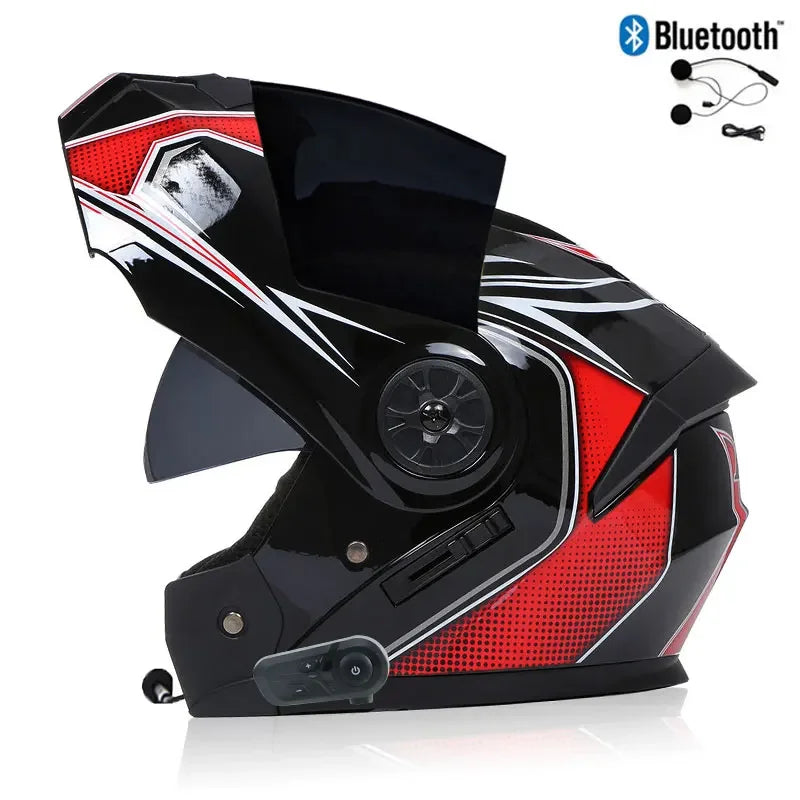 DOT Flip Up Dual Lens Motorcycle Helmet with Bluetooth Modular Moto Casco with Inner Sun Visor Safety Racing Full Face Capacete