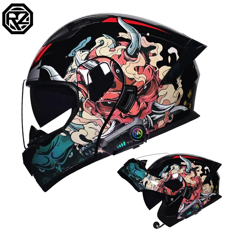 2024 New Motorcycle Professional Racing Flip Up Helmet ABS Material Modular Dual Lens Bluetooth Helmets DOT Certification