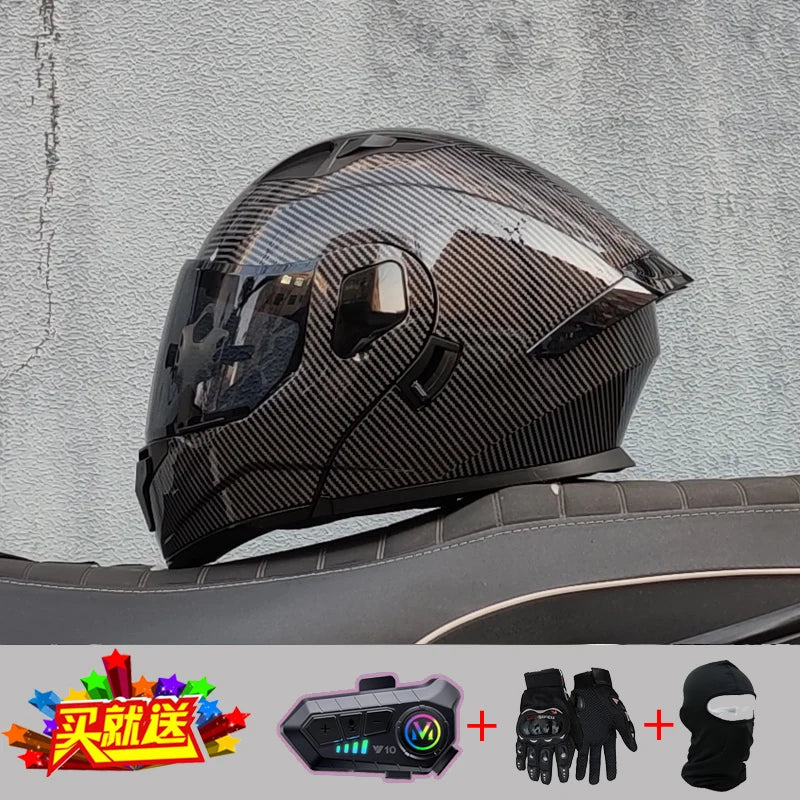 2024 New Motorcycle Professional Racing Flip Up Helmet ABS Material Modular Dual Lens Bluetooth Helmets DOT Certification