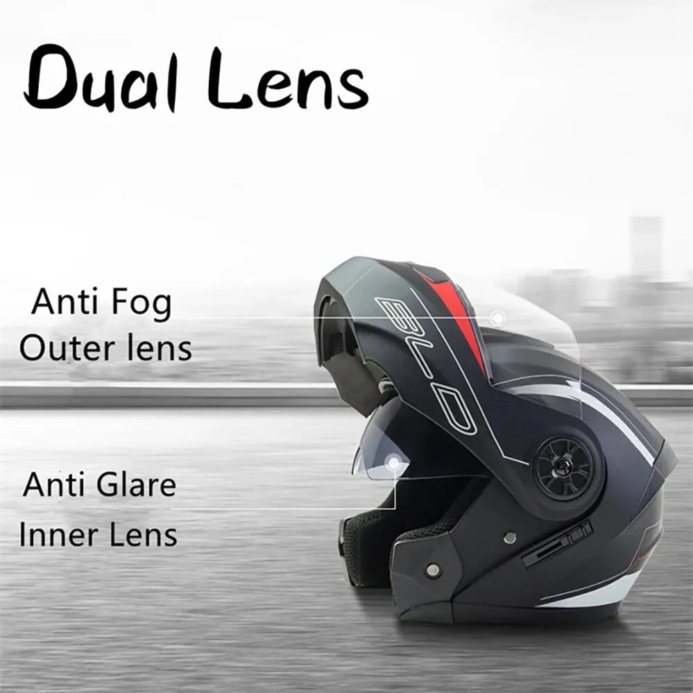 Modular Dual Lens Flip-Up Helmets for Men and Women - Customizable Motocross Racing Full-Face Motorcycle Helmets