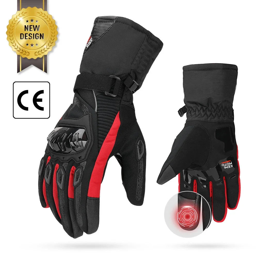 KEMiMOTO CE Winter Motorcycle Gloves - Warm, Windproof, and Waterproof, with Touch Screen Technology - Black Elegance and Total Protection