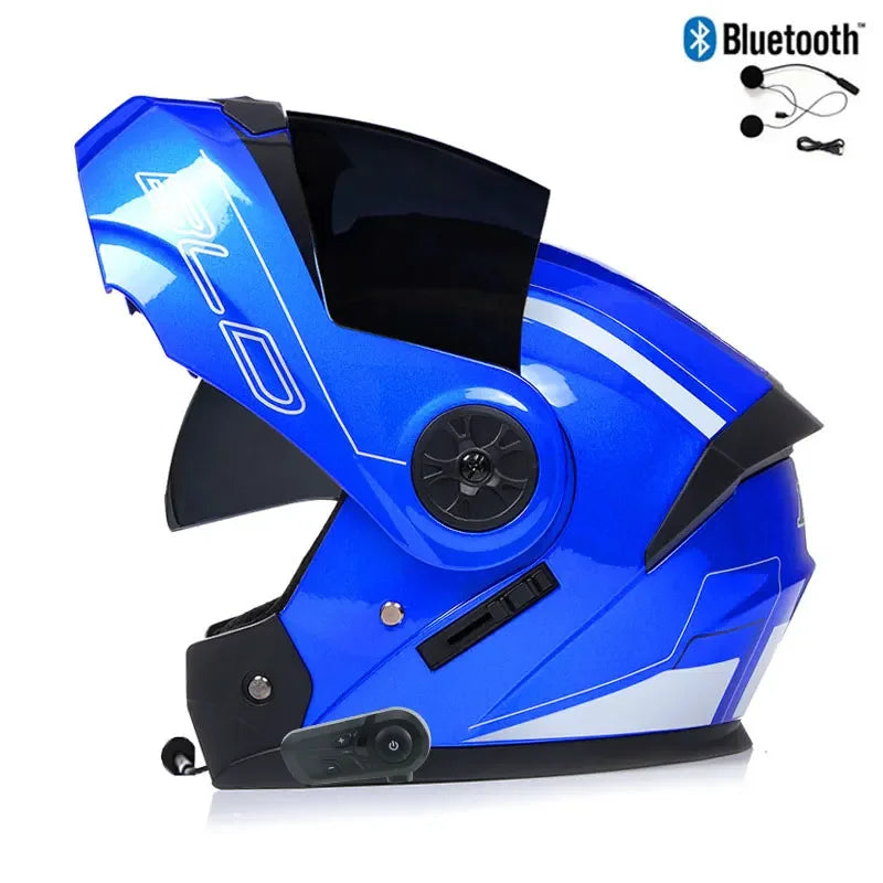 DOT Flip Up Dual Lens Motorcycle Helmet with Bluetooth Modular Moto Casco with Inner Sun Visor Safety Racing Full Face Capacete