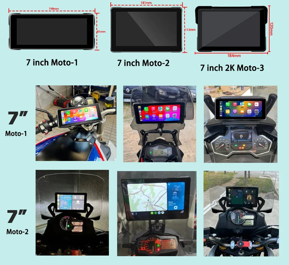 Jansite 7'' Motorcycle DVR Wireless Apple Carplay Moto Android Auto LCD Display IP67 Waterproof Monitor GPS Navigation Portable