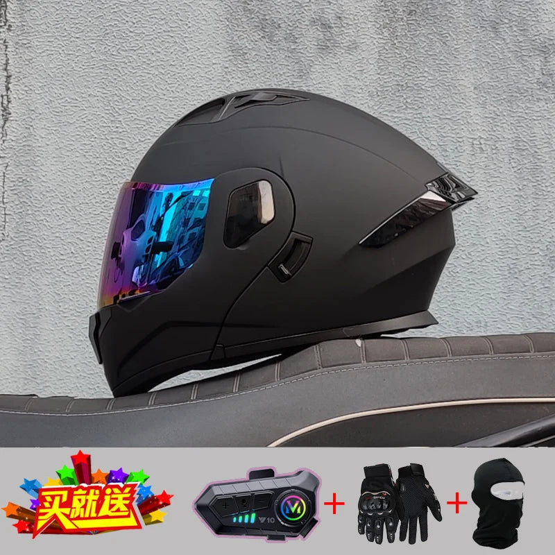 2024 New Motorcycle Professional Racing Flip Up Helmet ABS Material Modular Dual Lens Bluetooth Helmets DOT Certification