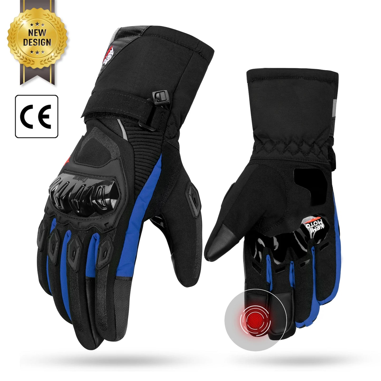 KEMiMOTO CE Winter Motorcycle Gloves - Warm, Windproof, and Waterproof, with Touch Screen Technology - Black Elegance and Total Protection