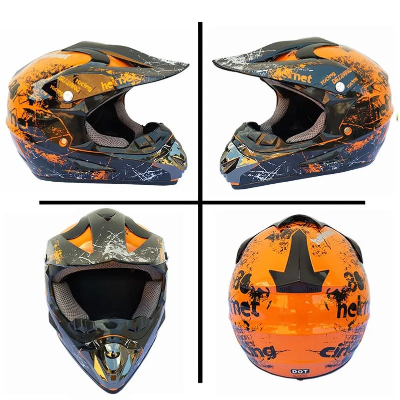 Stylish Motocross & ATV Helmet Set for Men and Women - Perfect for Mountain Biking and Downhill Racing! 3-Piece Gift Bundle!