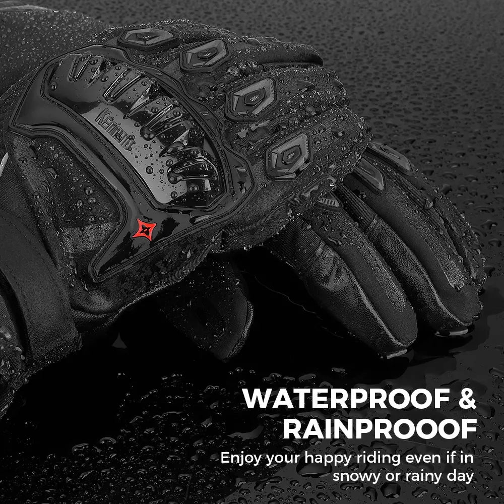 KEMiMOTO CE Winter Motorcycle Gloves - Warm, Windproof, and Waterproof, with Touch Screen Technology - Black Elegance and Total Protection