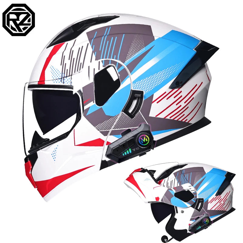 2024 New Motorcycle Professional Racing Flip Up Helmet ABS Material Modular Dual Lens Bluetooth Helmets DOT Certification