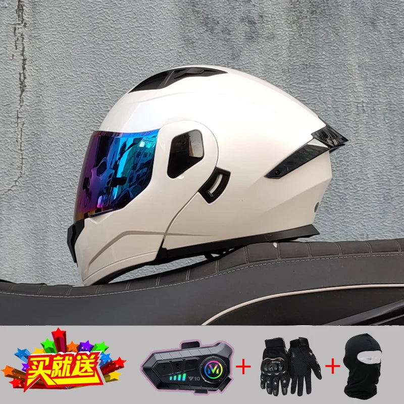 2024 New Motorcycle Professional Racing Flip Up Helmet ABS Material Modular Dual Lens Bluetooth Helmets DOT Certification