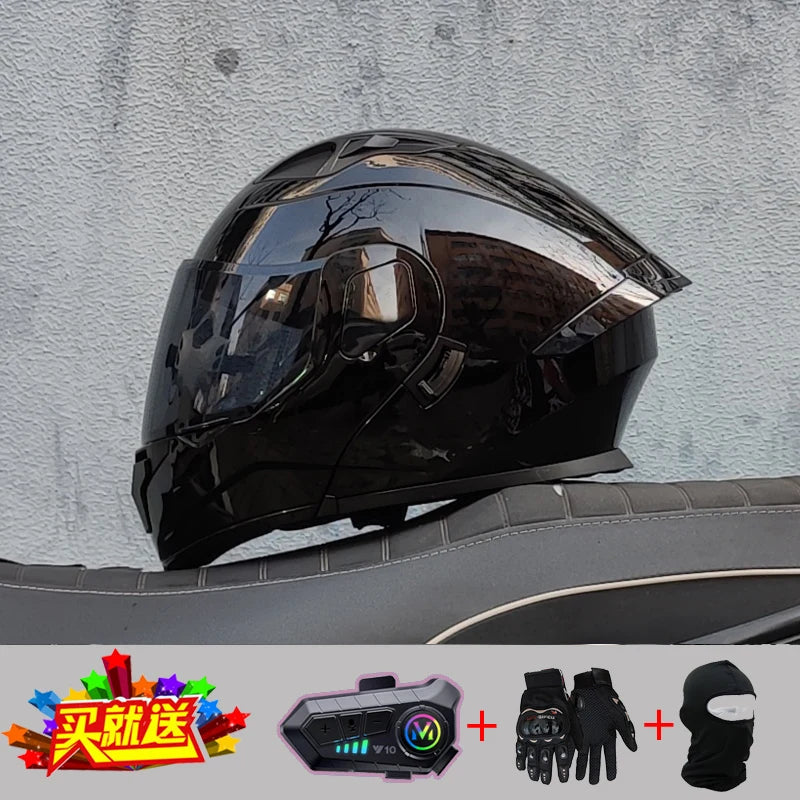 2024 New Motorcycle Professional Racing Flip Up Helmet ABS Material Modular Dual Lens Bluetooth Helmets DOT Certification