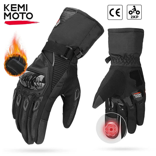 KEMiMOTO CE Winter Motorcycle Gloves - Warm, Windproof, and Waterproof, with Touch Screen Technology - Black Elegance and Total Protection