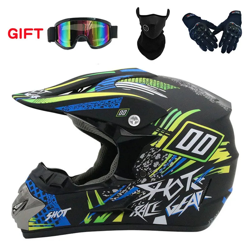 Stylish Motocross & ATV Helmet Set for Men and Women - Perfect for Mountain Biking and Downhill Racing! 3-Piece Gift Bundle!