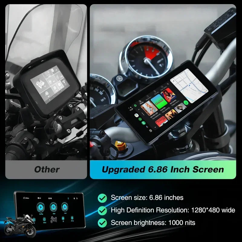 Jansite 7'' Motorcycle DVR Wireless Apple Carplay Moto Android Auto LCD Display IP67 Waterproof Monitor GPS Navigation Portable