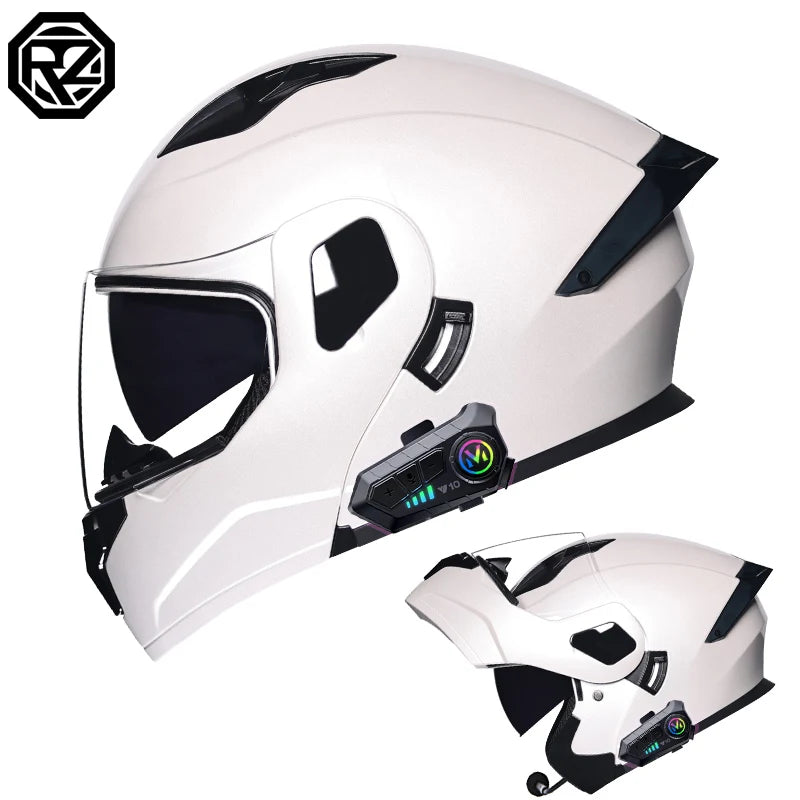 2024 New Motorcycle Professional Racing Flip Up Helmet ABS Material Modular Dual Lens Bluetooth Helmets DOT Certification