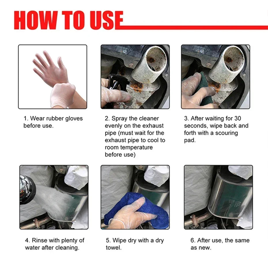 Car and Motorcycle Exhaust Pipe Cleaner Kit Metal Multi-Purpose Pipe Derusting Spray Rust Remover Car Motorcycle Maintenance