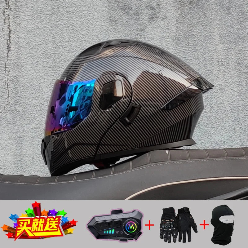 2024 New Motorcycle Professional Racing Flip Up Helmet ABS Material Modular Dual Lens Bluetooth Helmets DOT Certification