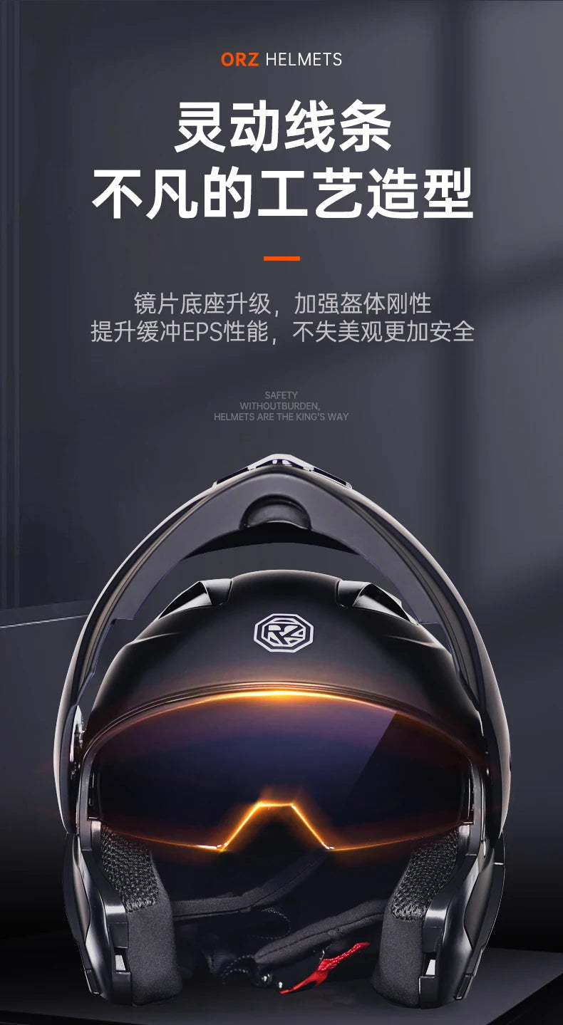 2024 New Motorcycle Professional Racing Flip Up Helmet ABS Material Modular Dual Lens Bluetooth Helmets DOT Certification