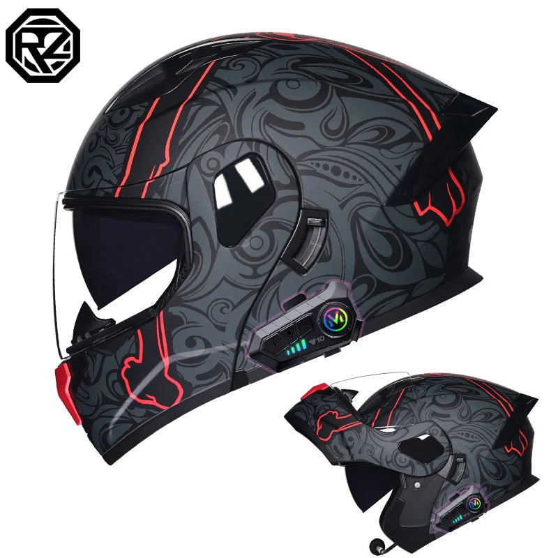 2024 New Motorcycle Professional Racing Flip Up Helmet ABS Material Modular Dual Lens Bluetooth Helmets DOT Certification