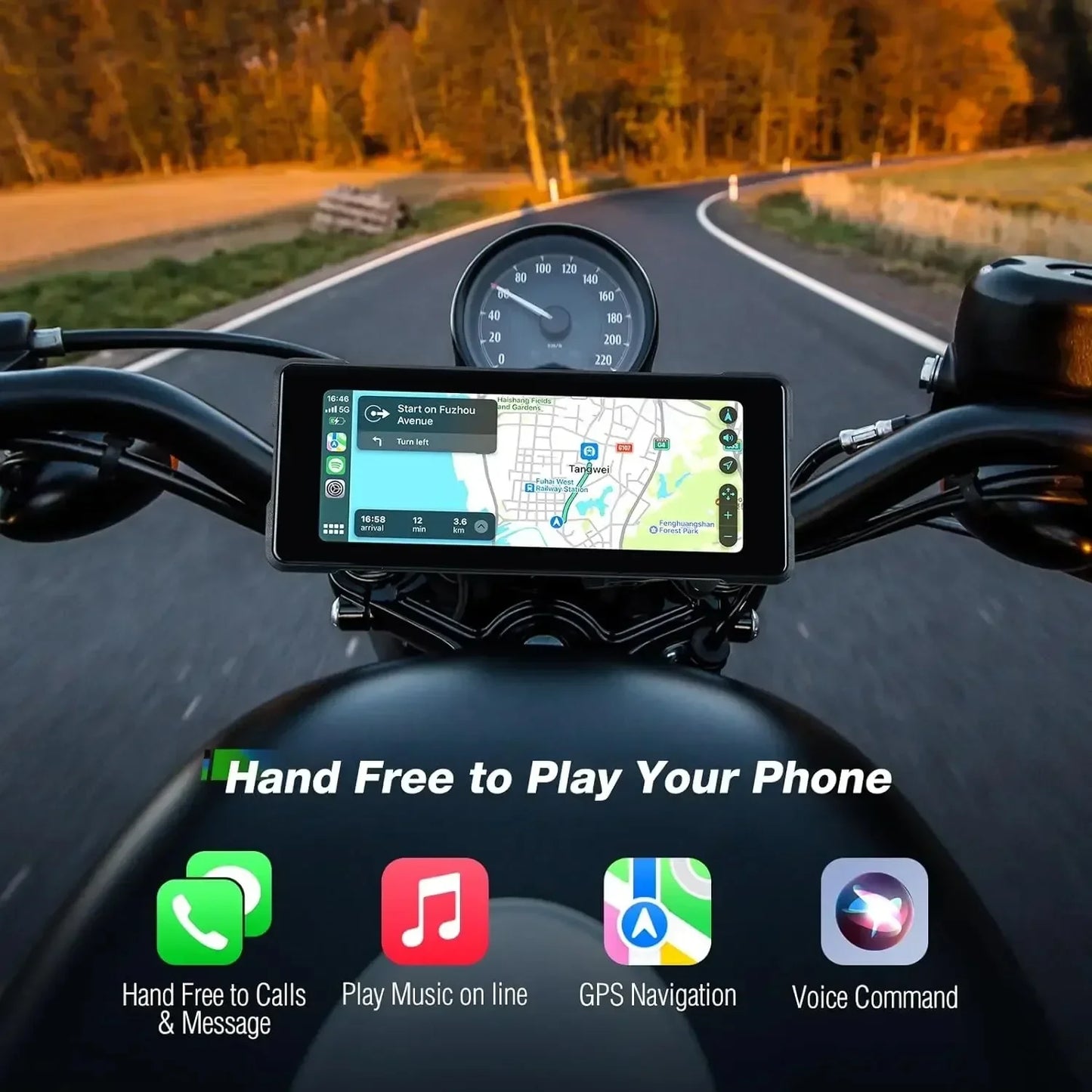 Jansite 7'' Motorcycle DVR Wireless Apple Carplay Moto Android Auto LCD Display IP67 Waterproof Monitor GPS Navigation Portable