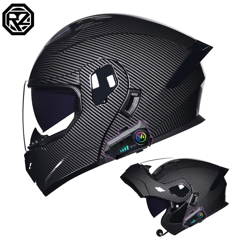 2024 New Motorcycle Professional Racing Flip Up Helmet ABS Material Modular Dual Lens Bluetooth Helmets DOT Certification