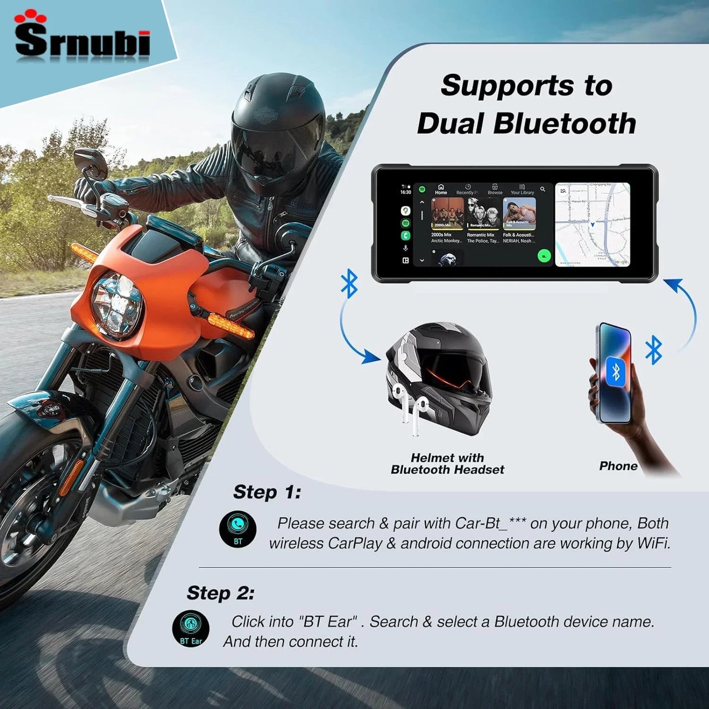 Jansite 7'' Motorcycle DVR Wireless Apple Carplay Moto Android Auto LCD Display IP67 Waterproof Monitor GPS Navigation Portable