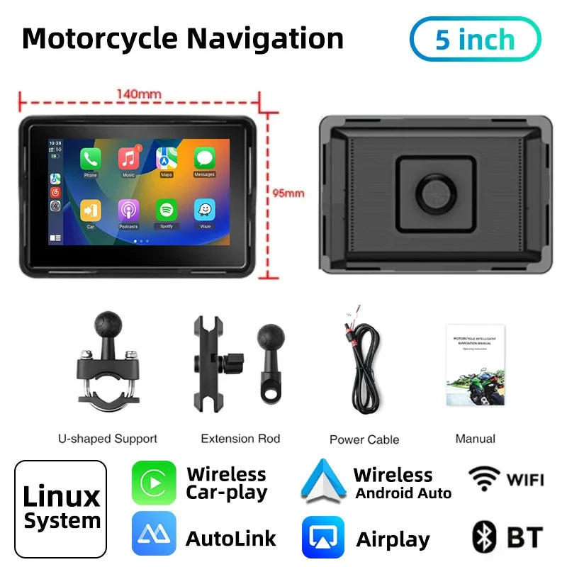 Jansite 7'' Motorcycle DVR Wireless Apple Carplay Moto Android Auto LCD Display IP67 Waterproof Monitor GPS Navigation Portable