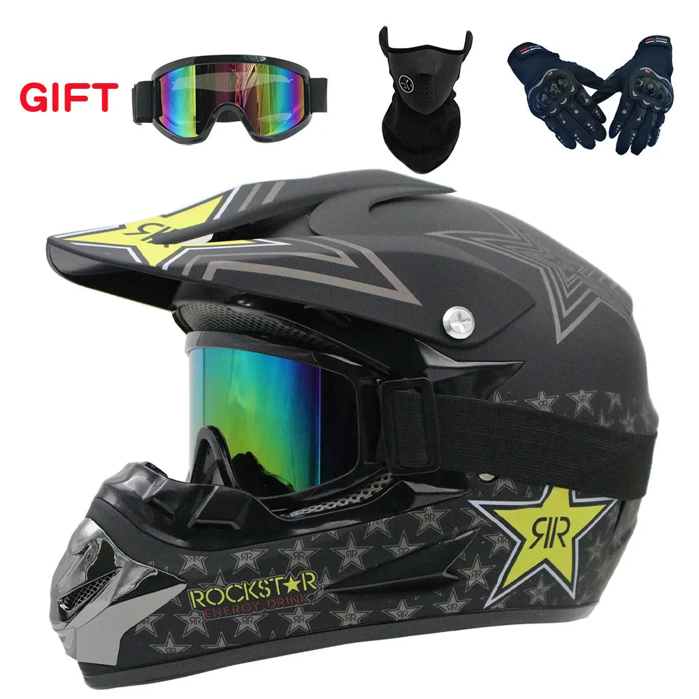 Stylish Motocross & ATV Helmet Set for Men and Women - Perfect for Mountain Biking and Downhill Racing! 3-Piece Gift Bundle!