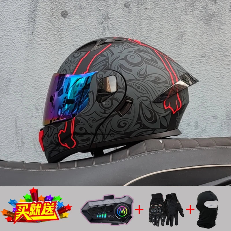 2024 New Motorcycle Professional Racing Flip Up Helmet ABS Material Modular Dual Lens Bluetooth Helmets DOT Certification