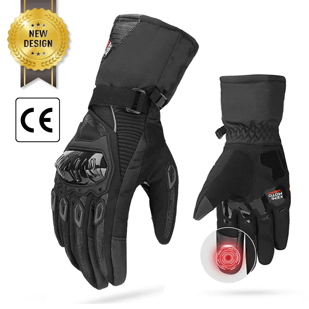 KEMiMOTO CE Winter Motorcycle Gloves - Warm, Windproof, and Waterproof, with Touch Screen Technology - Black Elegance and Total Protection