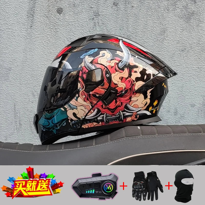 2024 New Motorcycle Professional Racing Flip Up Helmet ABS Material Modular Dual Lens Bluetooth Helmets DOT Certification