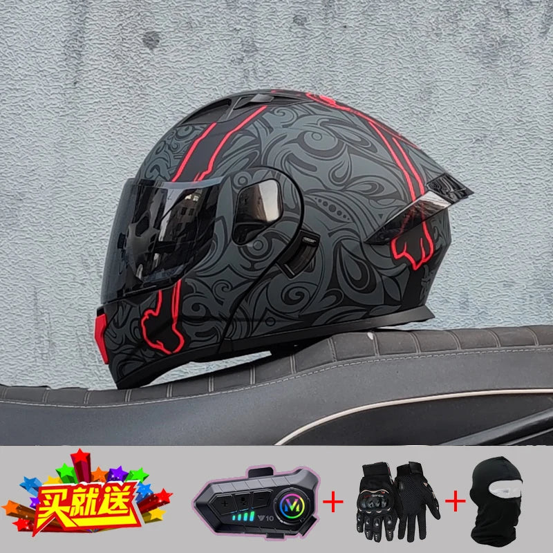 2024 New Motorcycle Professional Racing Flip Up Helmet ABS Material Modular Dual Lens Bluetooth Helmets DOT Certification