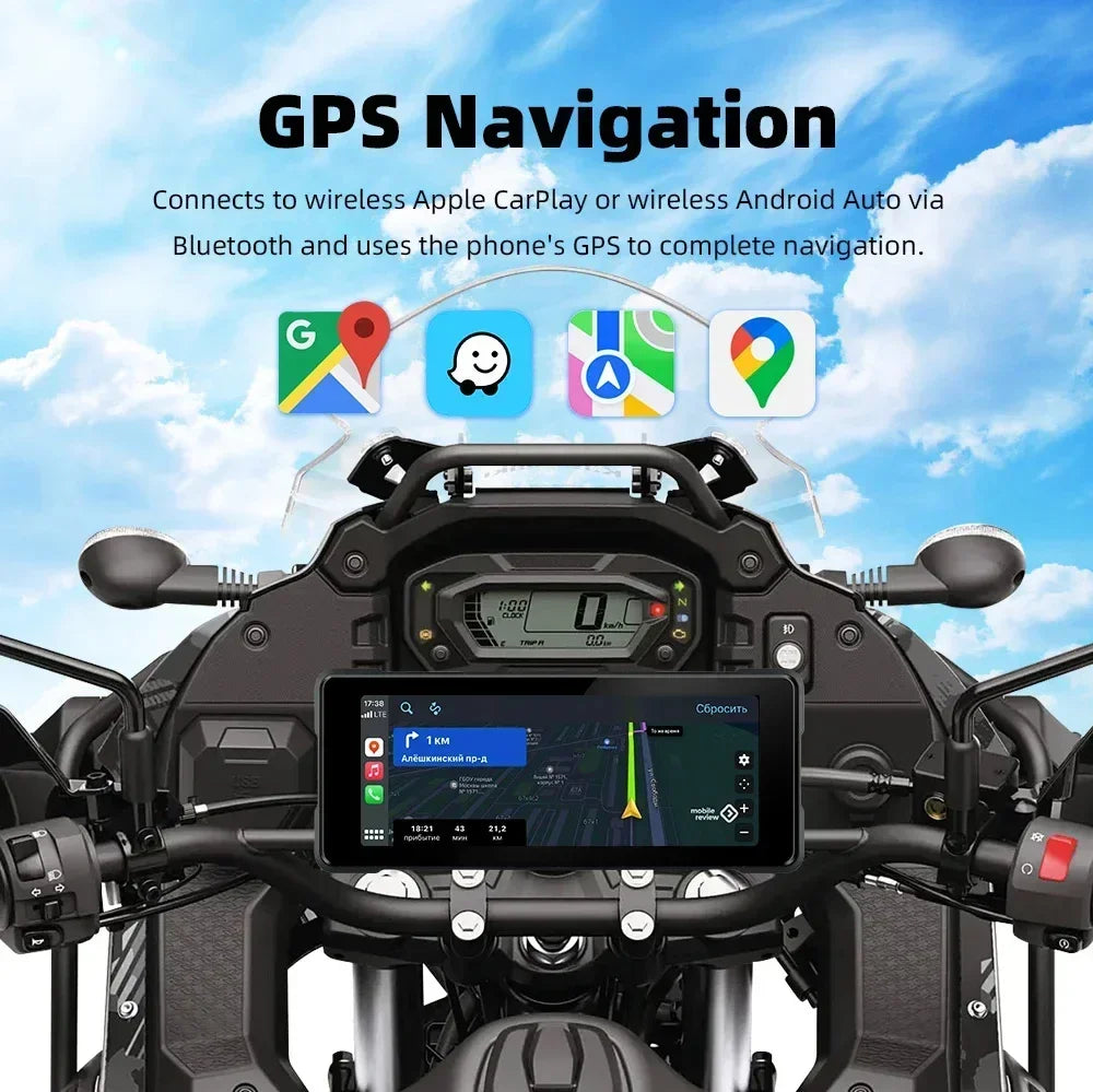 Jansite 7'' Motorcycle DVR Wireless Apple Carplay Moto Android Auto LCD Display IP67 Waterproof Monitor GPS Navigation Portable