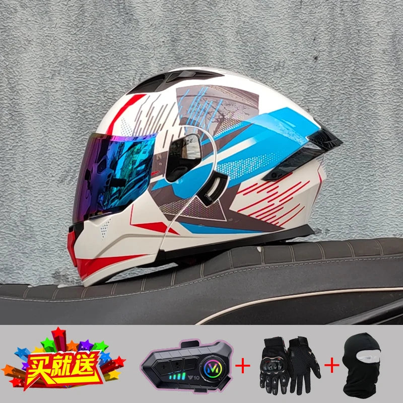 2024 New Motorcycle Professional Racing Flip Up Helmet ABS Material Modular Dual Lens Bluetooth Helmets DOT Certification