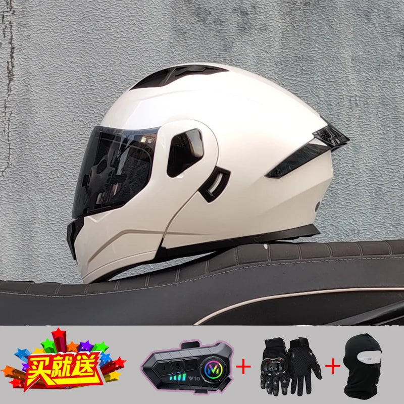 2024 New Motorcycle Professional Racing Flip Up Helmet ABS Material Modular Dual Lens Bluetooth Helmets DOT Certification