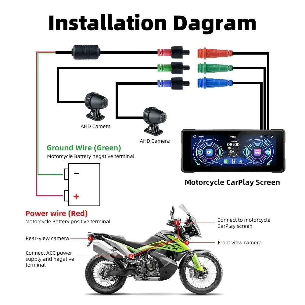 Jansite 7'' Motorcycle DVR Wireless Apple Carplay Moto Android Auto LCD Display IP67 Waterproof Monitor GPS Navigation Portable