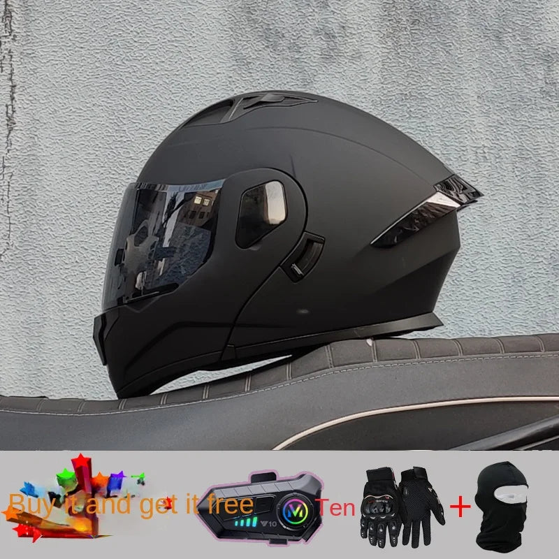 2024 New Motorcycle Professional Racing Flip Up Helmet ABS Material Modular Dual Lens Bluetooth Helmets DOT Certification