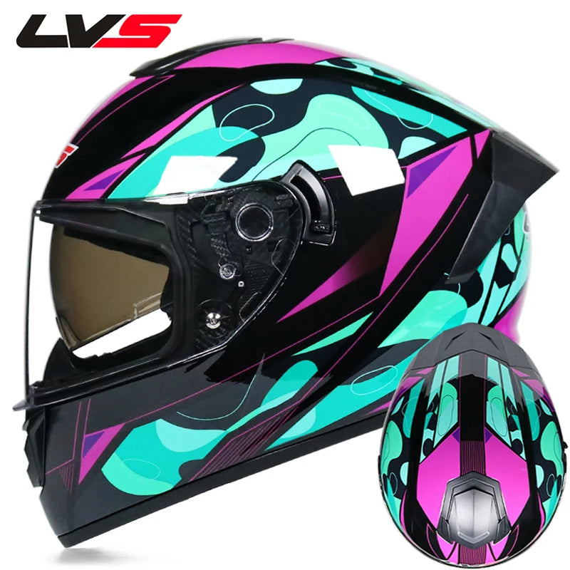 LVS Motorcycle Helmet: Full Protection with Integrated Sun Visor - Perfect for Racing and Road Adventures!