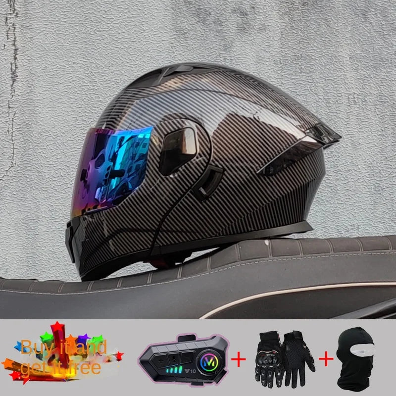 2024 New Motorcycle Professional Racing Flip Up Helmet ABS Material Modular Dual Lens Bluetooth Helmets DOT Certification