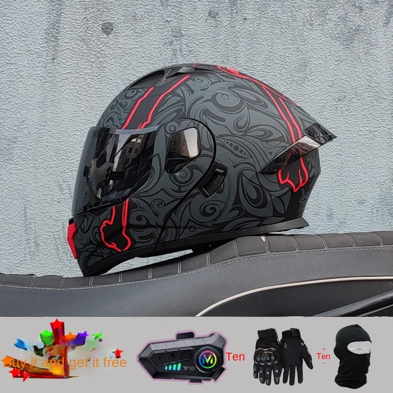 2024 New Motorcycle Professional Racing Flip Up Helmet ABS Material Modular Dual Lens Bluetooth Helmets DOT Certification