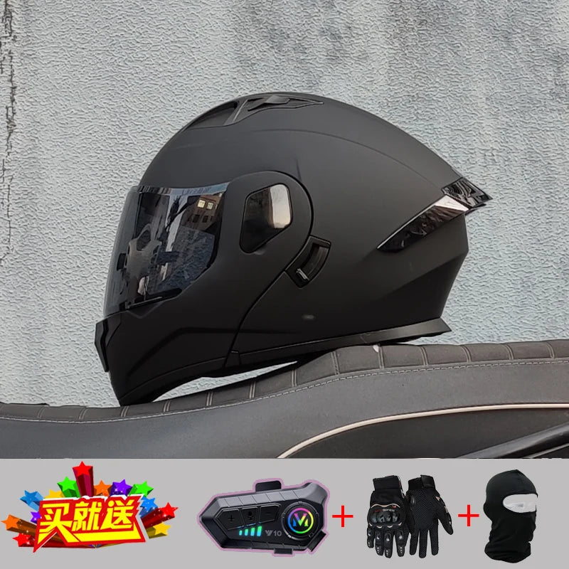 2024 New Motorcycle Professional Racing Flip Up Helmet ABS Material Modular Dual Lens Bluetooth Helmets DOT Certification